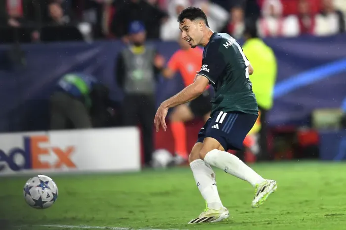 Framed Print : Martinelli Strikes First: Arsenal Tops Sevilla in Champions League Showdown