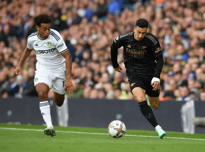 Framed Print : Martinelli vs. Adams: A Premier League Showdown - Leeds United vs. Arsenal FC (2022-23)