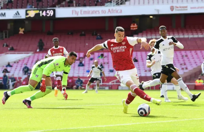 Framed Print : Martinelli vs. Areola: A Fierce Rivalry Unfolds at Empty Emirates Stadium