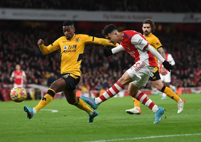 Framed Print : Martinelli vs. Semedo: Intense Shootout at Emirates Stadium - Arsenal vs. Wolverhampton Wanderers, Premier League 2021-22 Framed Print : Martinelli vs. Semedo: Intense Shootout at Emirates Stadium - Arsenal vs. Wolverhampton Wanderers, Premier League 2021-22