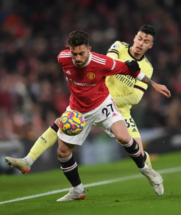 Framed Print : Martinelli vs Telles: Intense Battle at Old Trafford - Manchester United vs Arsenal, Premier League 2020-21