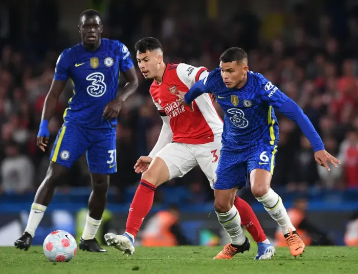 Framed Print : Martinelli vs. Thiago Silva: A Premier League Battle at Stamford Bridge Framed Print : Martinelli vs. Thiago Silva: A Premier League Battle at Stamford Bridge