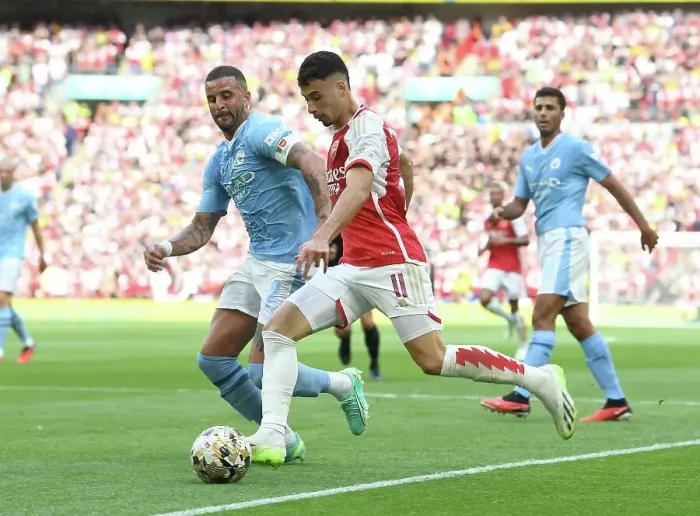 Framed Print : Martinelli vs Walker: Battle at the FA Community Shield - Arsenal vs Manchester City Showdown (2023-24)