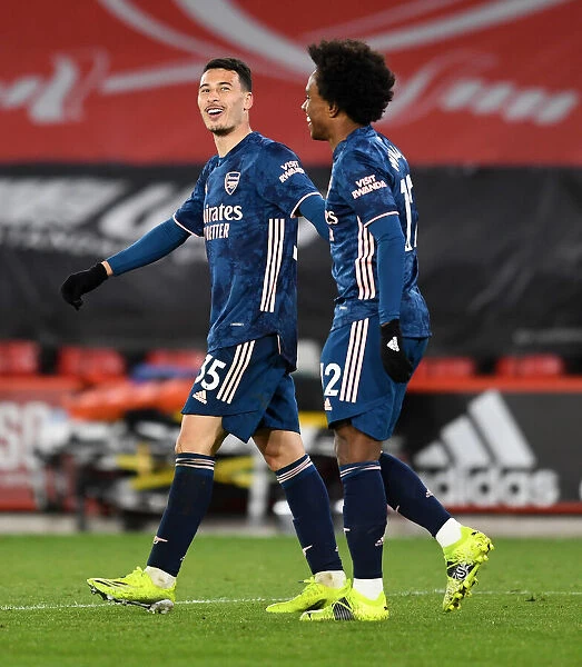 Martinelli and Willian Celebrate Arsenal's Second Goal Against Sheffield United (April 2021)