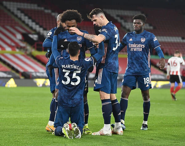 Martinelli, Willian, and Xhaka Celebrate Arsenal's Victory Over Sheffield United (April 2021)