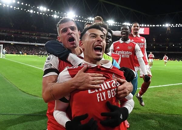 Martinelli and Xhaka Celebrate Arsenal's Victory over West Ham United (2022-23)