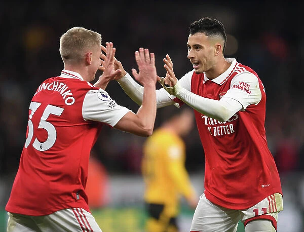 Martinelli and Zinchenko Celebrate Arsenal's Second Goal vs. Wolverhampton Wanderers (2022-23)
