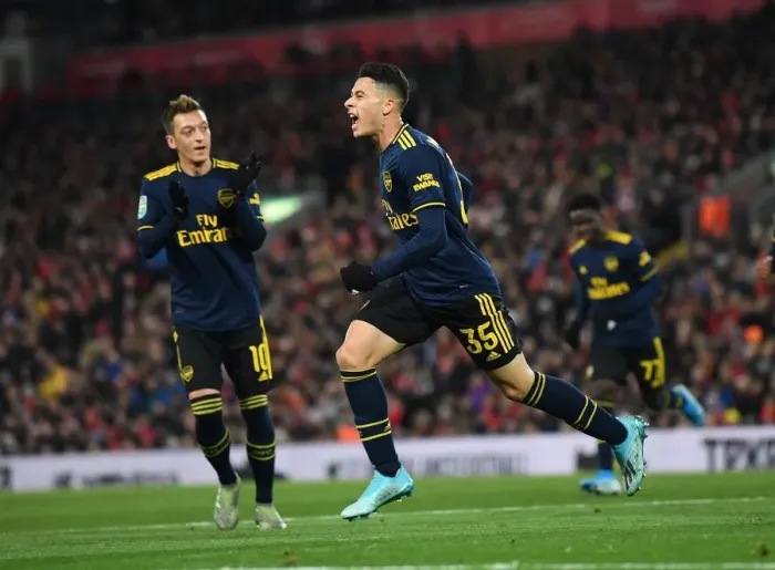 Framed Print : Martinelli's Brace: Arsenal Shocks Liverpool in Carabao Cup