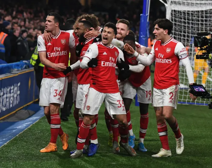 Framed Print : Martinelli's Debut Goal: Arsenal's First in Chelsea Rivalry (2020)