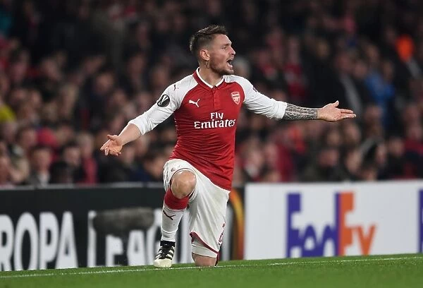 Mathieu Debuchy in Action for Arsenal against Red Star Belgrade, UEFA Europa League 2017-18