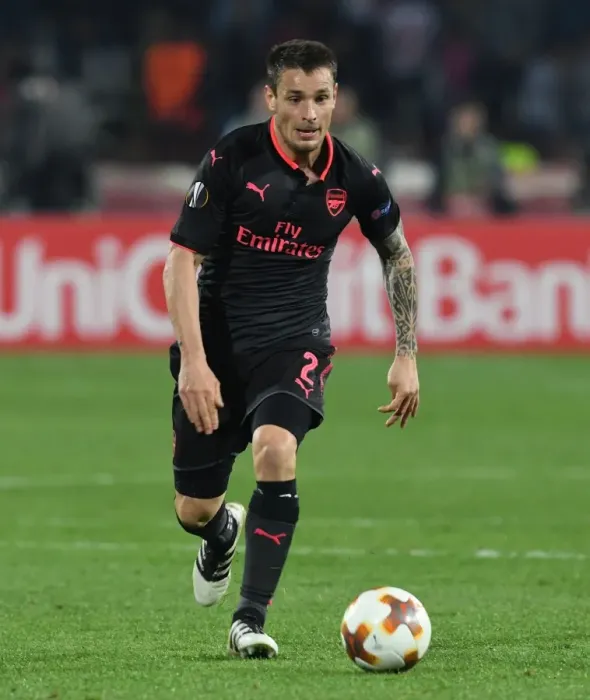Framed Print : Mathieu Debuchy in Action: Arsenal vs. Red Star Belgrade, Europa League 2017-18