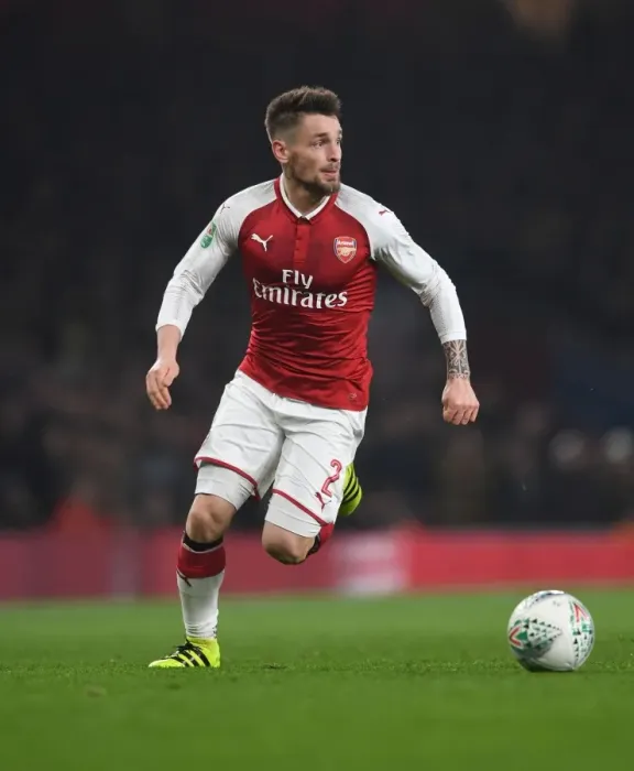 Framed Print : Mathieu Debuchy in Action: Arsenal vs. West Ham United, Carabao Cup Quarterfinals