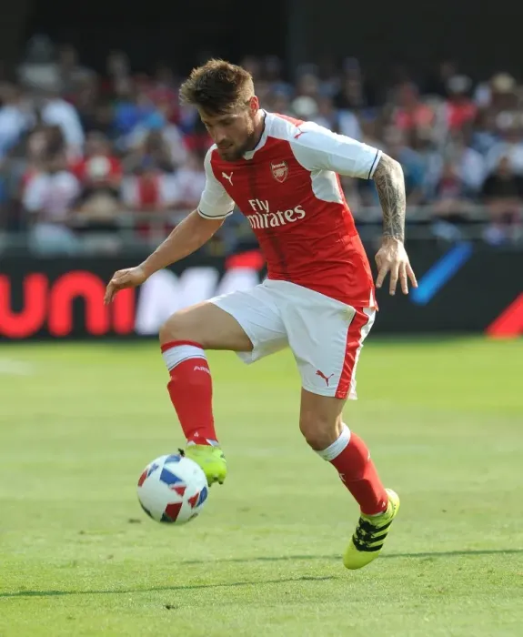 Framed Print : Mathieu Debuchy in Action: Arsenal vs MLS All-Stars at the 2016 Avaya Stadium Showdown
