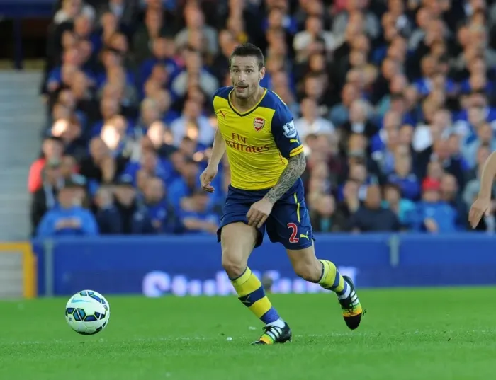 Framed Print : Mathieu Debuchy in Action: Everton vs. Arsenal, Premier League 2014 / 15