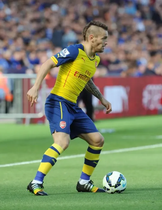 Framed Print : Mathieu Debuchy in Action: Leicester City vs. Arsenal, Premier League 2014-15