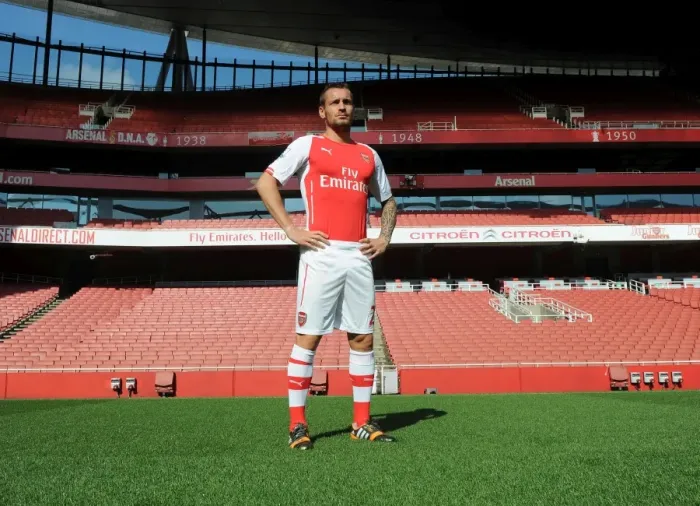 Framed Print : Mathieu Debuchy (Arsenal). Arsenal 1st Team Photocall. Emirates Stadium, 7 / 8 / 14. Credit Framed Print : Mathieu Debuchy (Arsenal). Arsenal 1st Team Photocall. Emirates Stadium, 7 / 8 / 14. Credit
