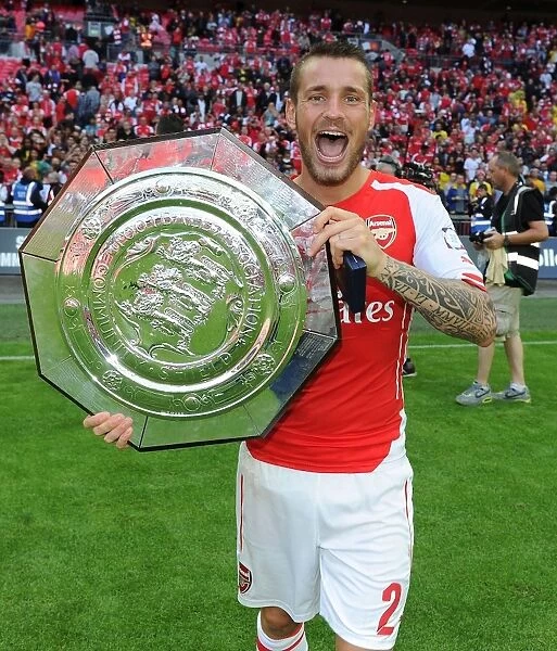 Mathieu Debuchy Celebrates Arsenal's FA Community Shield Win over Manchester City