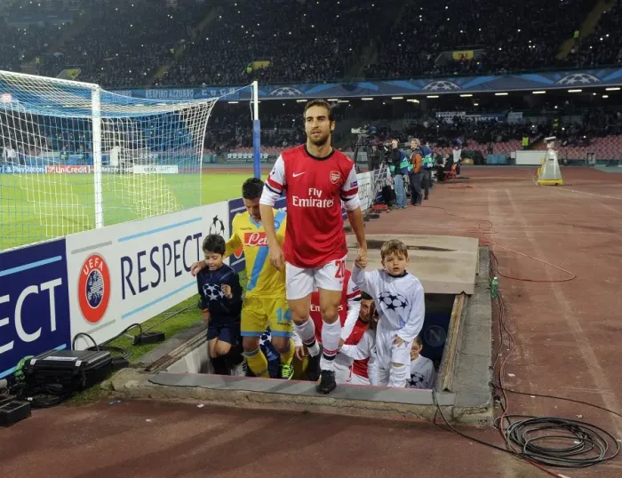 Framed Print : Mathieu Flamini: Arsenal Player Enters Stadio San Paolo Ahead of Napoli Clash (UEFA Champions League 2013-14)