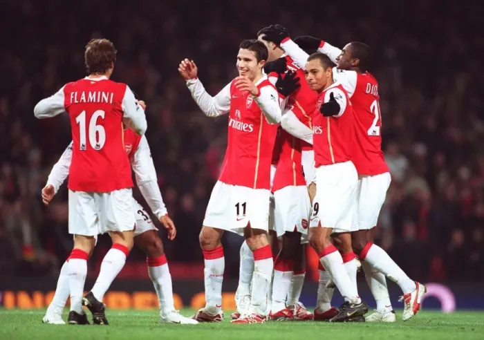 Framed Print : Mathieu Flamini celebrates scoring Arsenals 6th goal with Robin van Persie Framed Print : Mathieu Flamini celebrates scoring Arsenals 6th goal with Robin van Persie