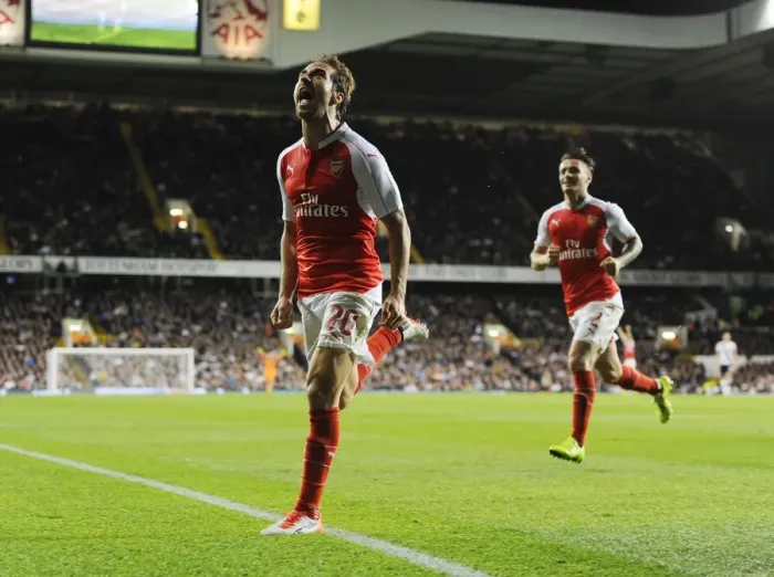 Framed Print : Mathieu Flamini Scores the Decisive Goal: Arsenal's Triumph over Tottenham Hotspur in the 2015 / 16 Capital One Cup Clash