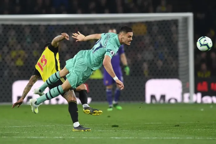 Framed Print : Mavropanos vs. Gray: Intense Clash Between Watford and Arsenal in Premier League