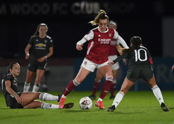Framed Print : Empty Meadow Park: Arsenal Women vs Manchester United Women Clash in FA WSL Amidst Coronavirus Restrictions (March 19, 2021)