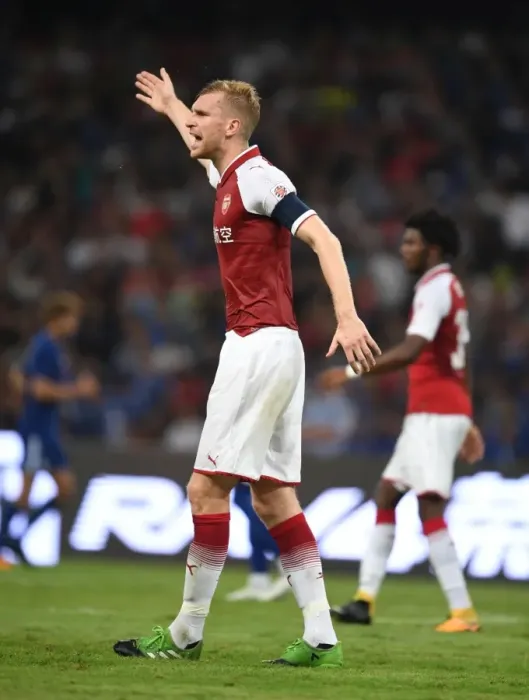 Framed Print : Per Mertesacker in Action: Arsenal vs Chelsea, Beijing 2017 - Pre-Season Clash