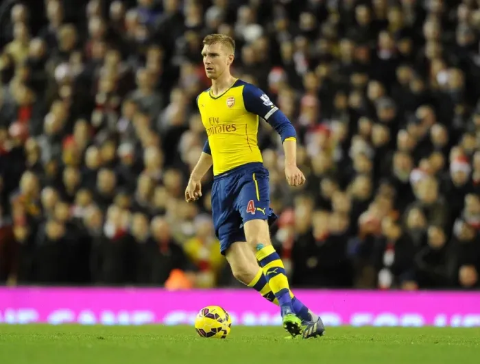 Framed Print : Per Mertesacker at Anfield: Liverpool vs Arsenal, Premier League 2014 / 15