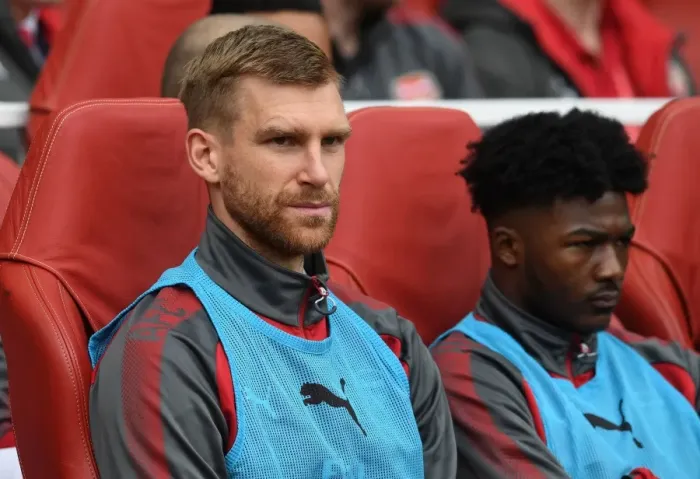 Framed Print : Per Mertesacker Focuses in Arsenal's Battle Against Brighton & Hove Albion (2017-18)