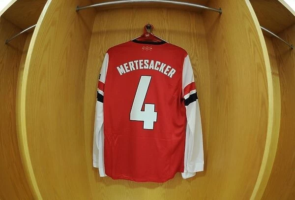 Per Mertesacker's Arsenal Jersey in the Changing Room Before Arsenal vs. Bayern Munich, UEFA Champions League 2014