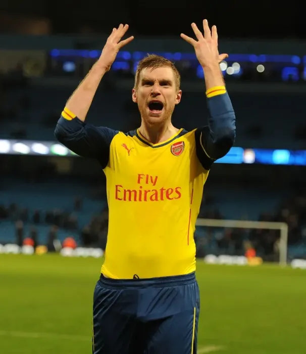 Framed Print : Per Mertesacker's Triumph: Arsenal's Victory over Manchester City - Premier League 2014-15