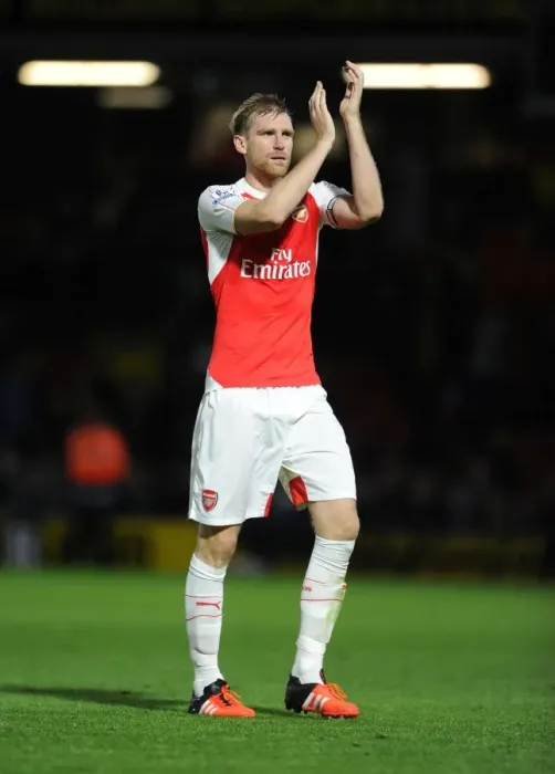 Framed Print : Per Mertesacker's Triumphant Moment with Arsenal Fans after Watford Victory, 2015 / 16 Premier League Framed Print : Per Mertesacker's Triumphant Moment with Arsenal Fans after Watford Victory, 2015 / 16 Premier League