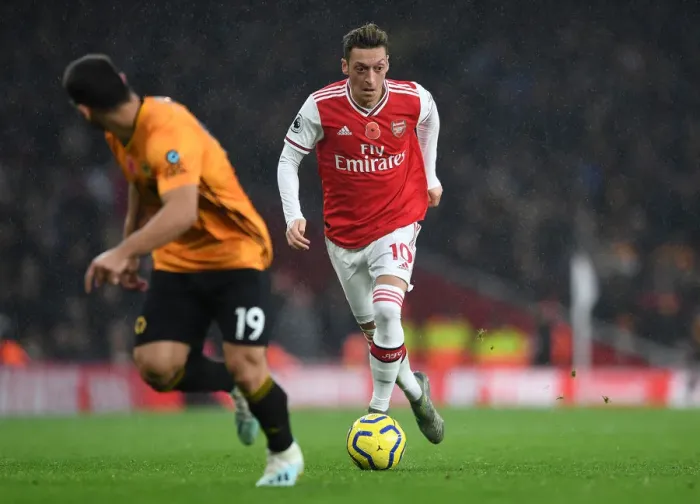 Framed Print : Mesut Ozil in Action: Arsenal vs. Wolverhampton Wanderers, Premier League 2019-20