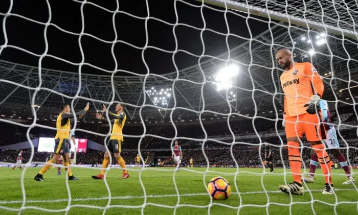 Framed Print : Mesut Ozil and Alexis Sanchez Celebrate Goal Against West Ham United, 2016-17 Premier League