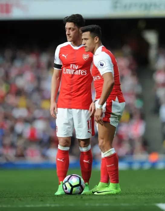 Framed Print : Mesut Ozil and Alexis Sanchez: A Dynamic Duo in Arsenal's Battle Against Manchester City, 2016-17