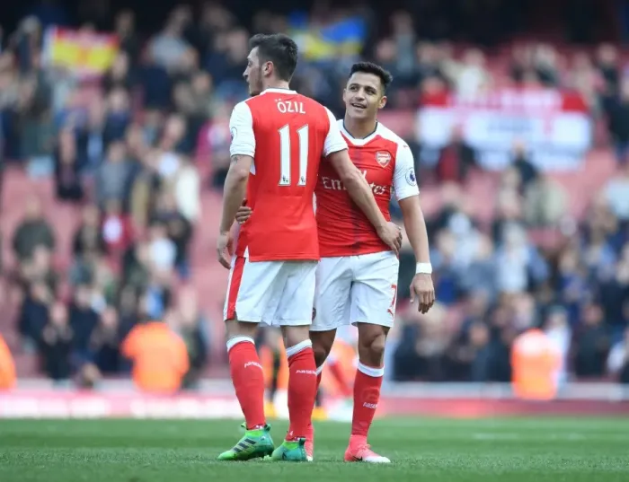 Framed Print : Mesut Ozil and Alexis Sanchez: A Dynamic Duo in Arsenal's Battle Against Manchester United (2016-17)