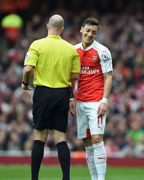 Mesut Ozil Argues with Referee during Arsenal vs. Watford, Premier League 2015-16