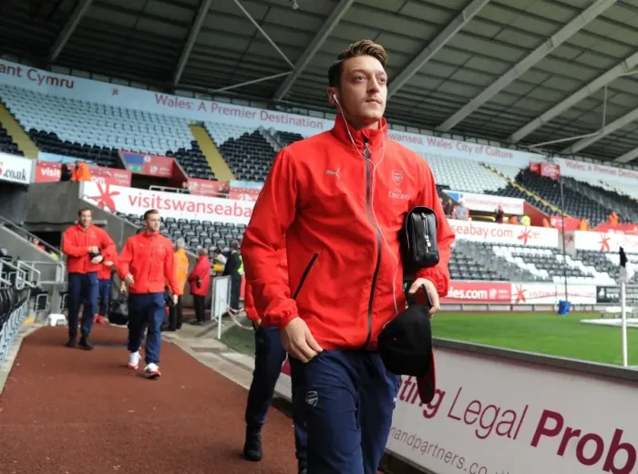 Framed Print : Mesut Ozil Arrives at Swansea City's Liberty Stadium Ahead of Premier League Clash, 2015