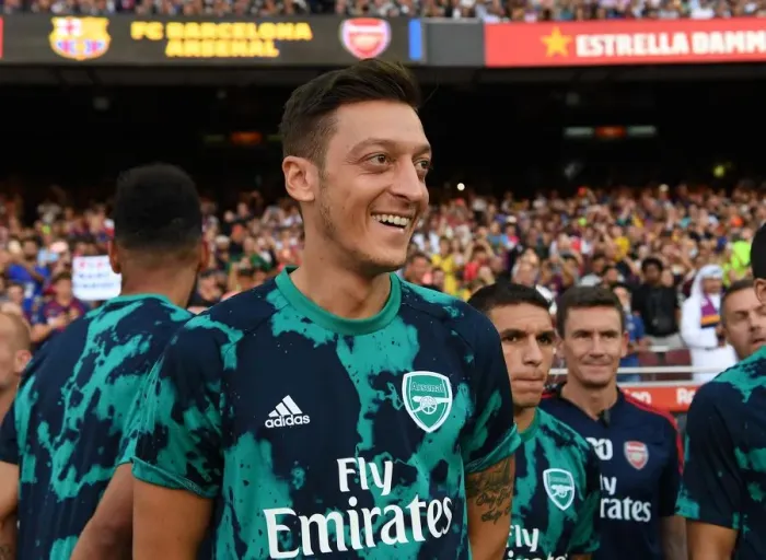 Framed Print : Mesut Ozil: Arsenal Star's Pre-Season Showdown Against FC Barcelona at Nou Camp, 2019