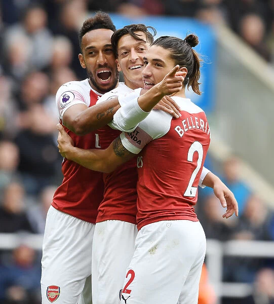 Mesut Ozil, Aubameyang, and Bellerin Celebrate Arsenal's Goals Against Newcastle United