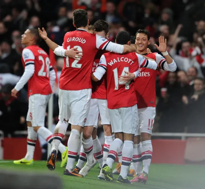Framed Print : Mesut Ozil Celebrates Goal: Arsenal vs. Everton, Premier League 2013-14