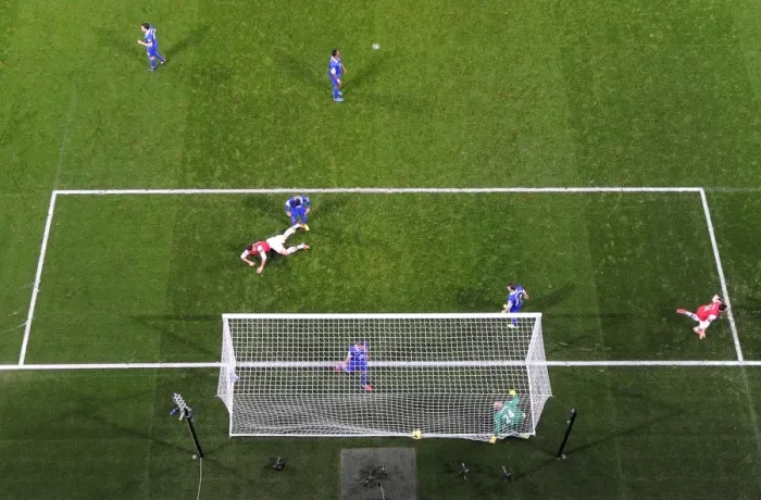 Framed Print : Mesut Ozil celebrates scoring Arsenals goal. Arsenal 1: 1 Everton. Barclays Premier League
