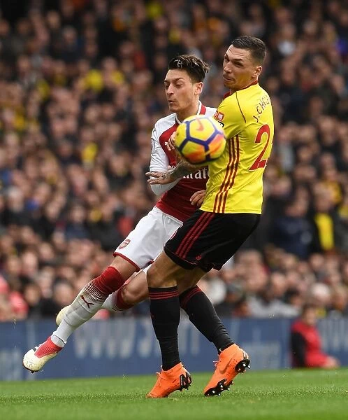 Mesut Ozil Clashes with Jose Holebas: Intense Moment from Arsenal vs. Watford (2017-18)