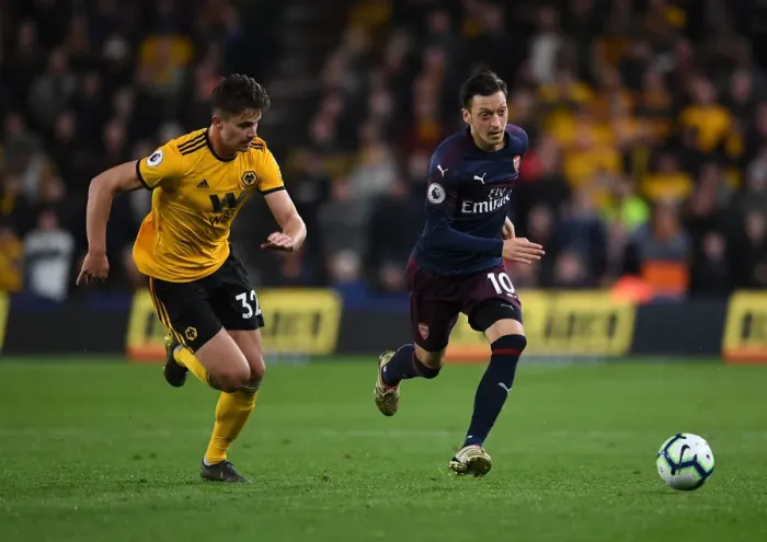 Framed Print : Mesut Ozil Clashes with Leander Dendoncker: Wolverhampton Wanderers vs. Arsenal FC, Premier League 2018-19 Framed Print : Mesut Ozil Clashes with Leander Dendoncker: Wolverhampton Wanderers vs. Arsenal FC, Premier League 2018-19