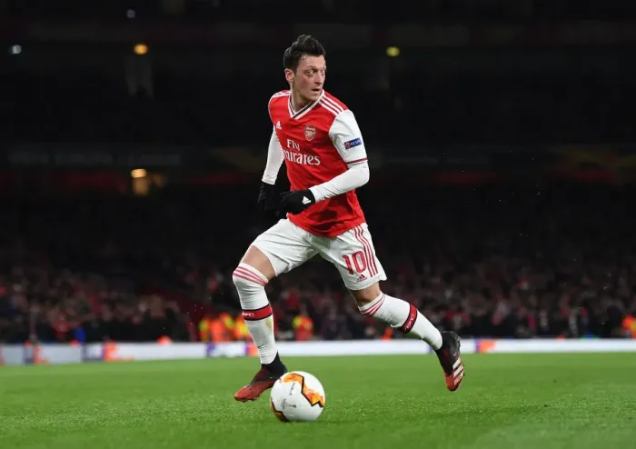 Framed Print : Mesut Ozil in Europa League Action: Arsenal vs. Olympiacos at Emirates Stadium (2019-20)