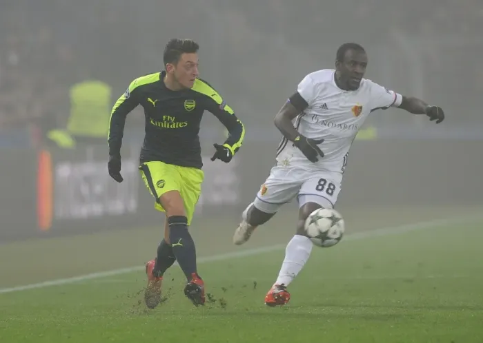 Framed Print : Mesut Ozil Faces Pressure: FC Basel vs. Arsenal, UEFA Champions League, 2016
