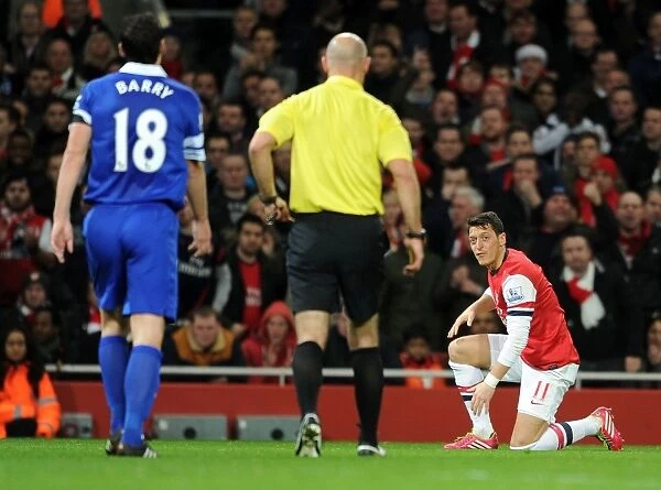 Mesut Ozil and Gareth Barry in Intense Moment during Arsenal vs Everton, Premier League, 2013