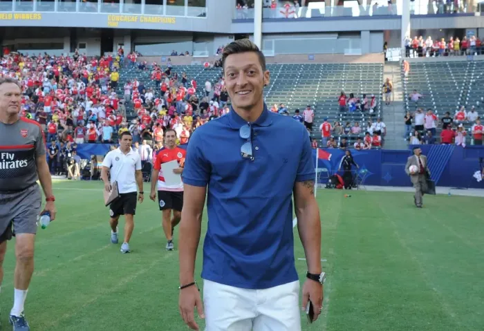 Framed Print : Mesut Ozil Gears Up: Arsenal vs. Chivas Pre-Season Clash in Carson, California (2016-17)