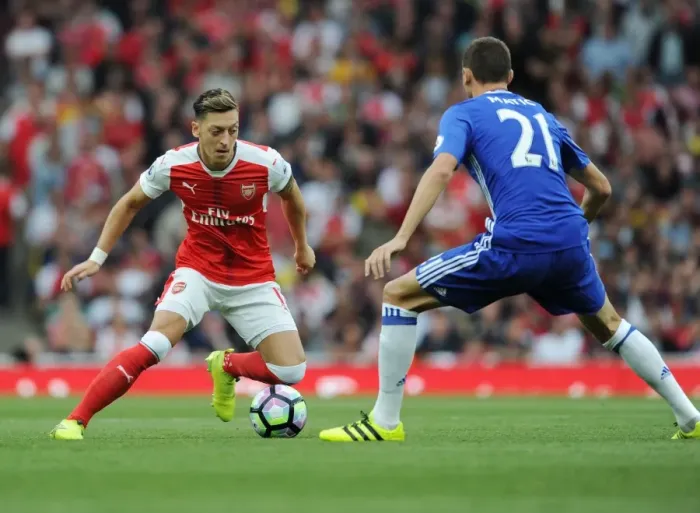 Framed Print : Mesut Ozil Outsmarts Nemanja Matic: Arsenal vs. Chelsea, Premier League 2016-17