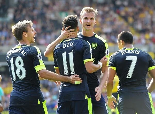 Mesut Ozil and Rob Holding: A Celebration of Arsenal's Third Goal vs. Watford (2016-17)